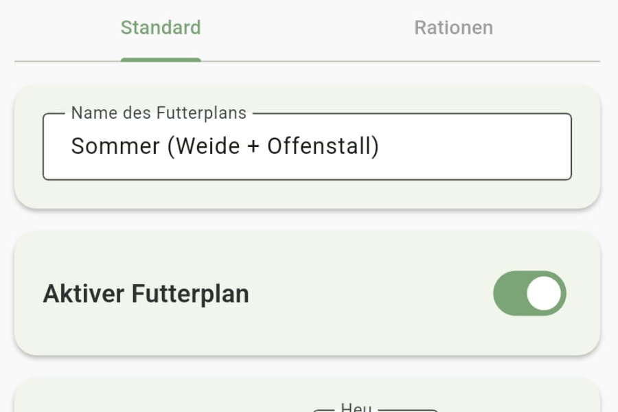 Anzeige Neuer Futterplan